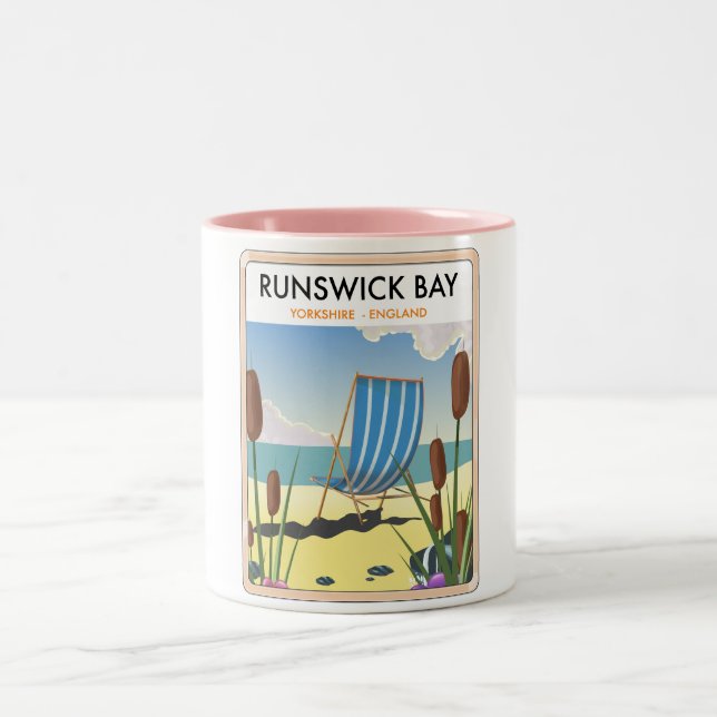 Runswick Bay Yorkshire travel poster Two-Tone Coffee Mug (Center)