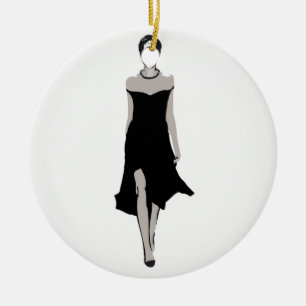 Runway model in designer outfit ceramic tree decoration