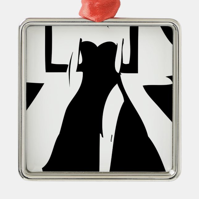 Runway model in fashionable gown metal tree decoration (Front)