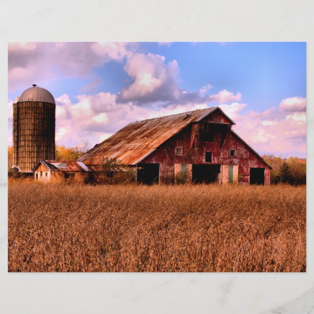 Rural America Barn Scene Scrapbook Paper (Front)