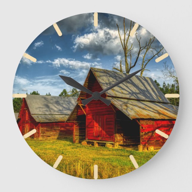 Rural America Red Barn  Large Clock (Front)