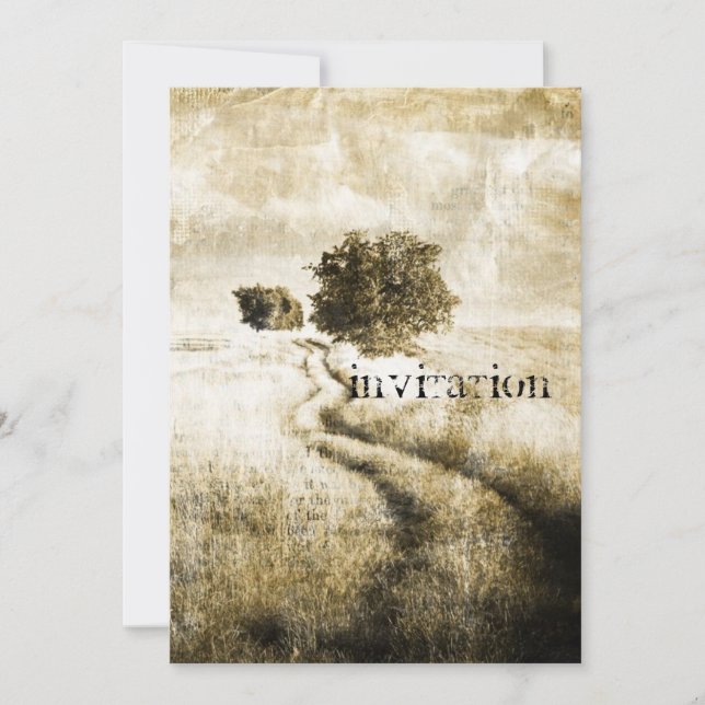 Rural autumn farm oak tree western country road invitation (Front)