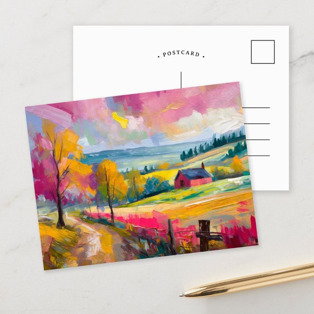 Rural Autumn Landscape Modern Abstract Art Postcard (Creator Uploaded)
