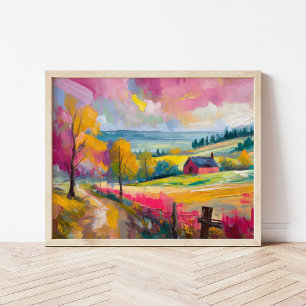 Rural Autumn Landscape Modern Abstract Art Poster