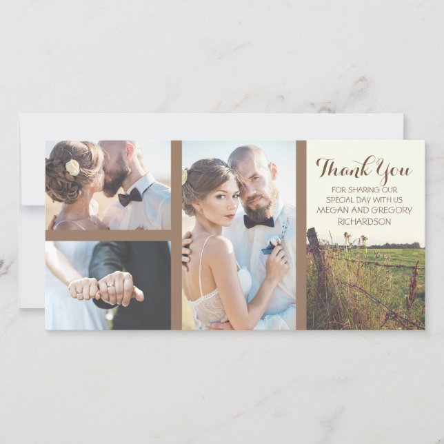 Rural Barbed Wire Fence Rustic Wedding Thank You Card (Front)