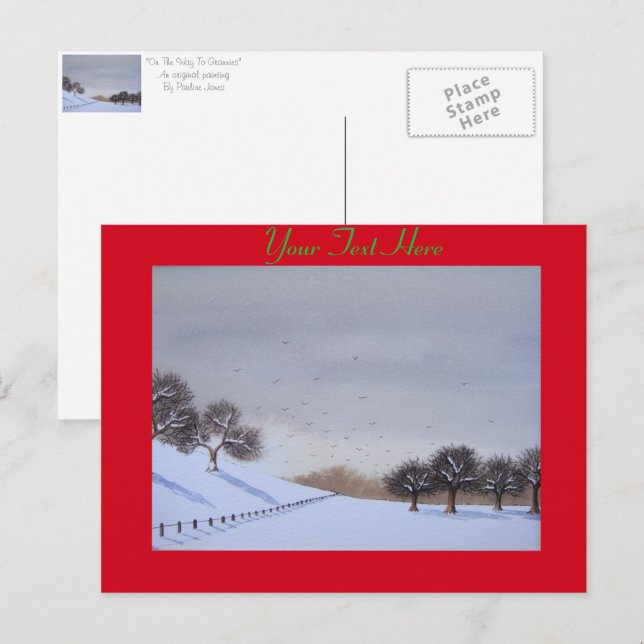 Rural christmas snow scene landscape art holiday postcard (Front/Back)