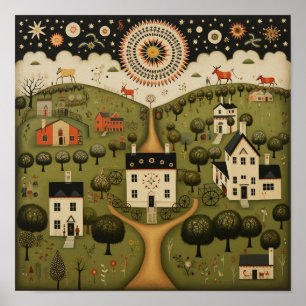 Rural Community American Folk Art Poster