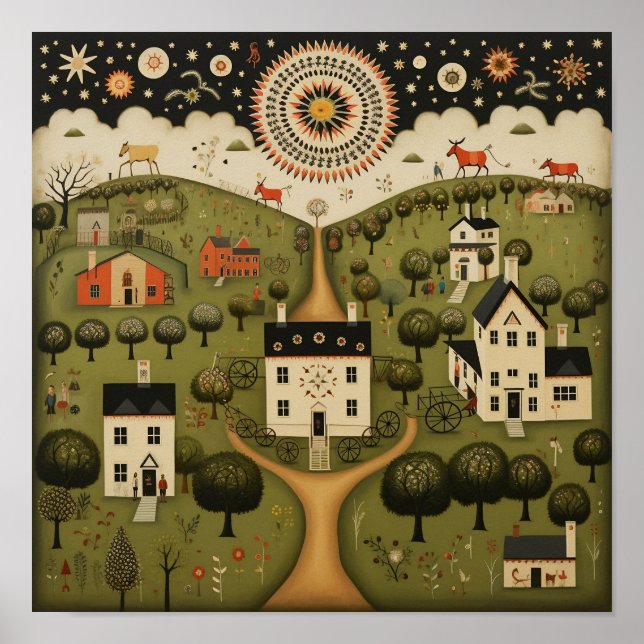 Rural Community American Folk Art Poster (Front)