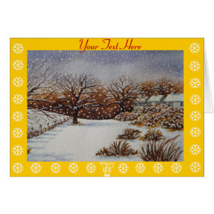 rural cottages snow scene at christmas