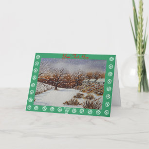 rural cottages snow scene original christmas holiday card