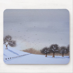 rural countryside landscape snow scene art mouse mat