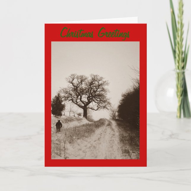 rural english country lane snow scene christmas holiday card (Front)