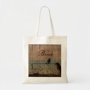 Rural Farm fence bird western barn wedding bride Tote Bag
