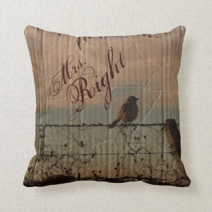 Rural Farm fence bird western barn wedding Cushion