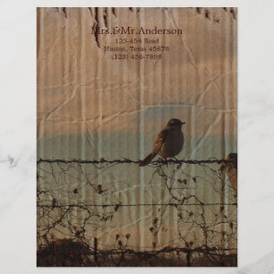 Rural Farm fence bird western barn wedding Letterhead Design