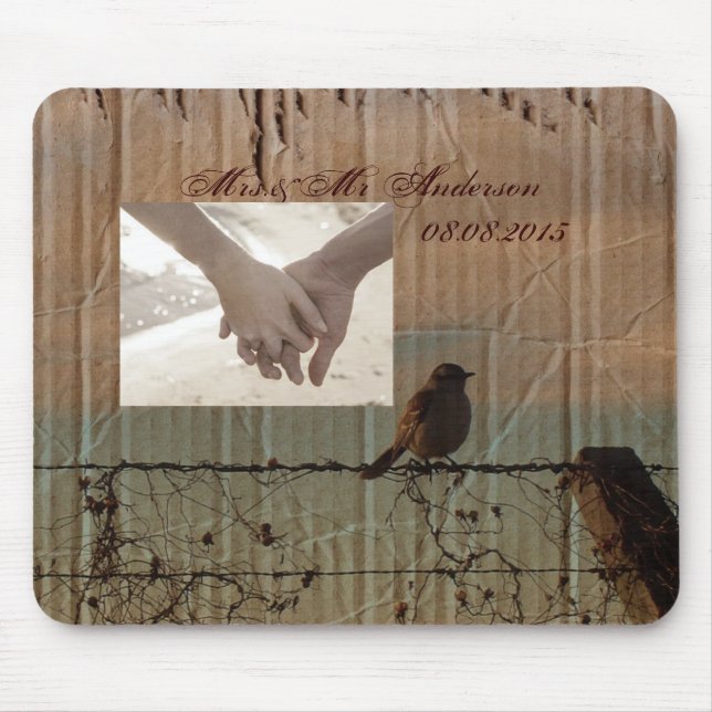 Rural Farm fence bird western barn wedding Mouse Mat (Front)