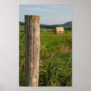 Rural Farm Fence Post and Hay Bales Poster