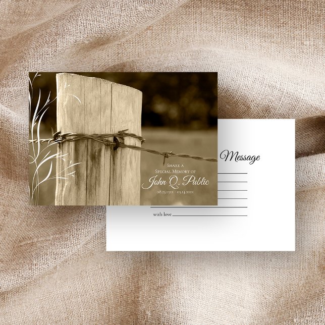 Rural Farm Fence Post Share a Memory Funeral Card (Creator Uploaded)