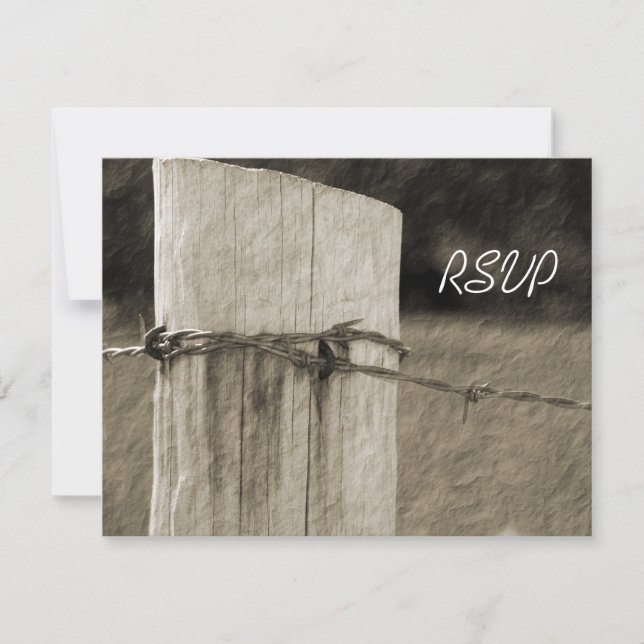 Rural Fence Post Country Farm Wedding RSVP Card (Front)