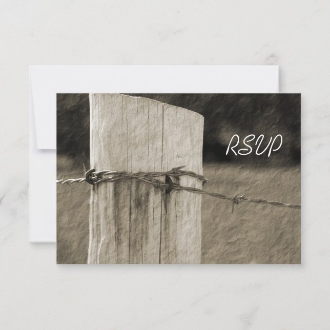Rural Fence Post Country Farm Wedding RSVP Card (Front)