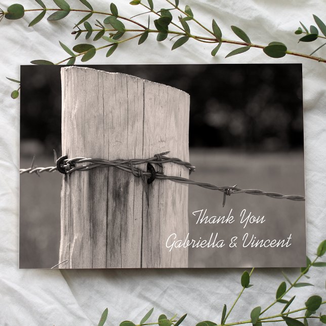 Rural Fence Post Country Wedding Thank You Note Card (Creator Uploaded)