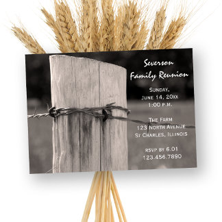 Rural Fence Post Family Reunion Barn Party Invitation