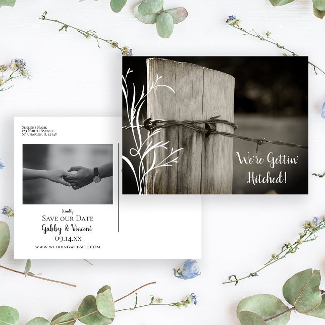Rural Fence Post Ranch Wedding Save the Date Announcement Postcard (Creator Uploaded)