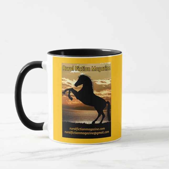 Rural Fiction Magazine Logo horse with sunrise Mug (Left)