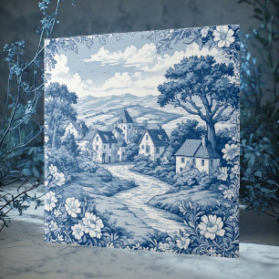 Rural French Pastoral Country Toile De Jouy Floral Tile