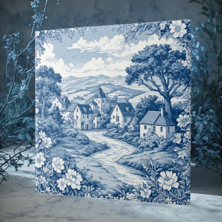 Rural French Pastoral Country Toile De Jouy Floral Tile