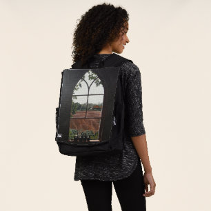 rural landscape view from church window backpack