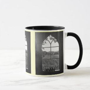 Rural landscape view from church window mug