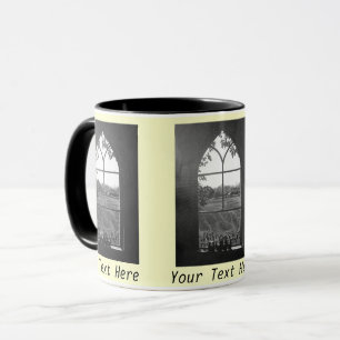 Rural landscape view from church window mug
