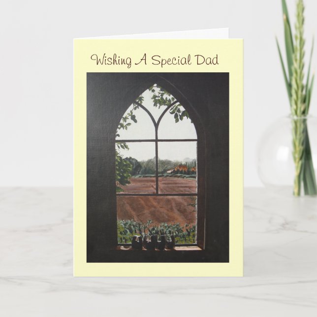 rural landscape view from church window painting card (Front)