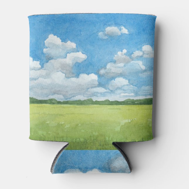 Rural Landscape Watercolor Illustration Can Cooler (Front)