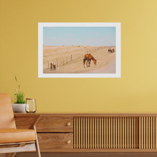 Rural Landscape Wild Horses Fields Birds Poster
