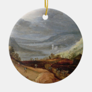 Rural Landscape with a Farmer Bridling Horses, a P Ceramic Tree Decoration