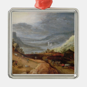 Rural Landscape with a Farmer Bridling Horses, a P Metal Tree Decoration