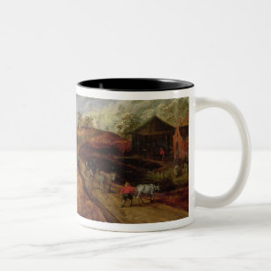 Rural Landscape with a Farmer Bridling Horses, a P Two-Tone Coffee Mug
