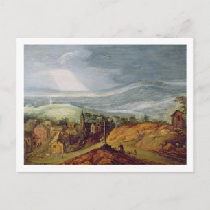 Rural Landscape with a Pilgrim Kneeling Before the Postcard