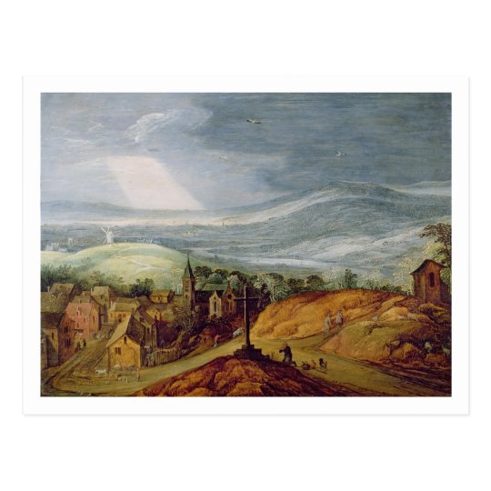 Rural Landscape with a Pilgrim Kneeling Before the Postcard