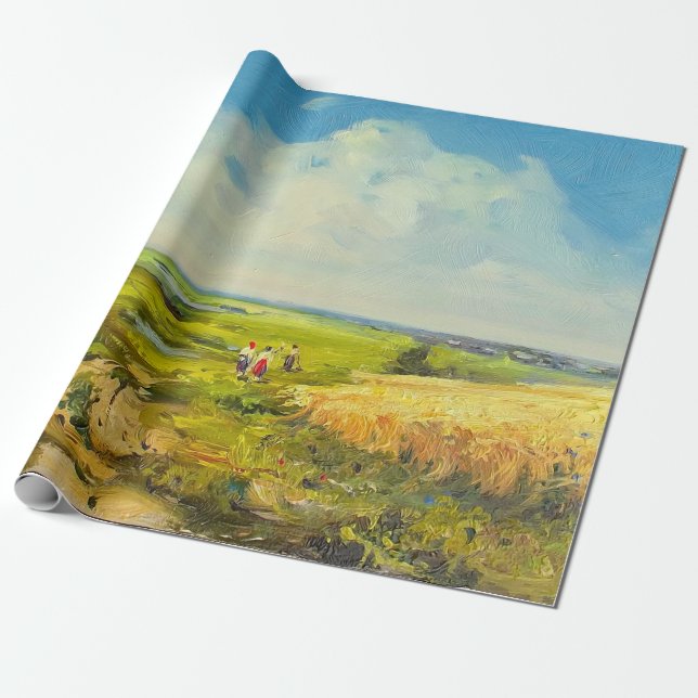 rural landscape with figures of people near a whea wrapping paper (Unrolled)