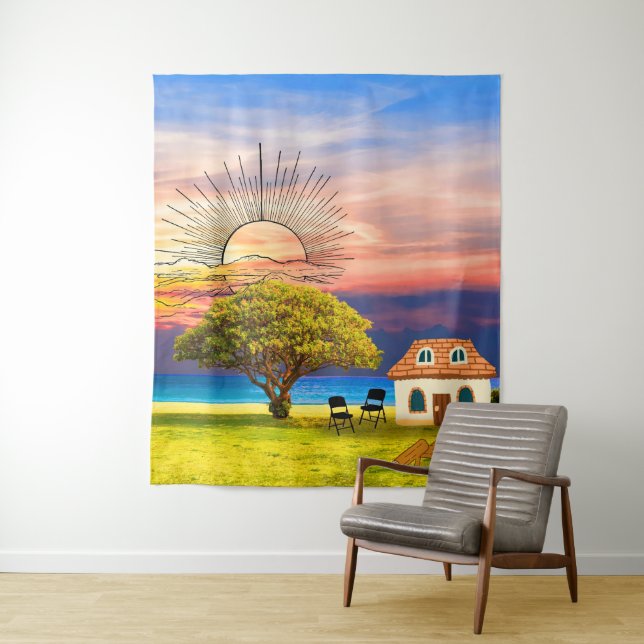 Rural Life Under The Sunset - Rustic Tree Tapestry (In Situ)