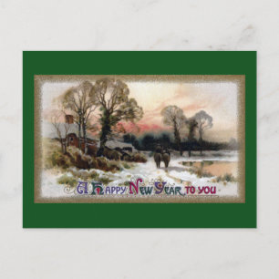 Rural New Year on the Pond Holiday Postcard