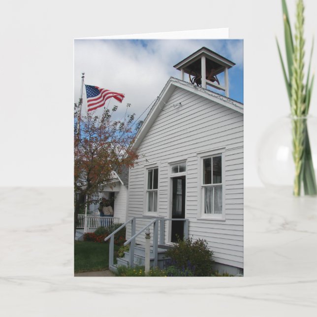 Rural One Room School and American Flag Card (Front)