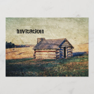 Rural prairie Primitive western country log cabin Invitation