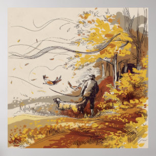 Rural Pursuit Hanting Wildlife Autumn Birds Nature Poster