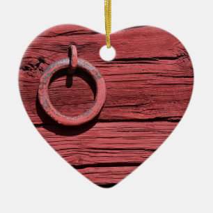 Rural Red Wooden Barn Wall Romantic Heart Ceramic Tree Decoration
