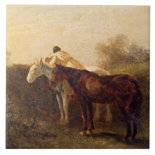 Rural Rendezvous (Romantic Kiss on Horseback) Tile