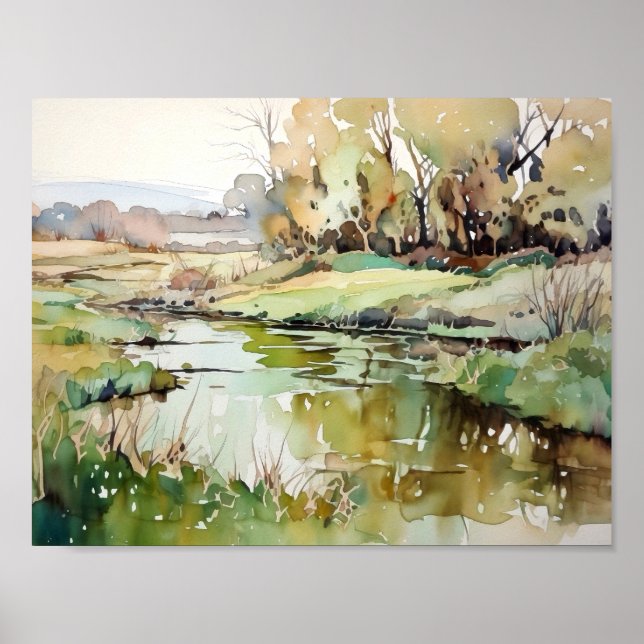 Rural River Watercolor  Poster (Front)